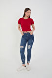 Wearflawless Kadın Bisiklet Yaka Fitilli Kısa Kol Body Crop Bluz