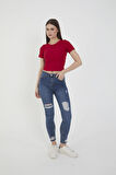 Wearflawless Kadın Bisiklet Yaka Fitilli Kısa Kol Body Crop Bluz