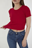 Wearflawless Kadın Bisiklet Yaka Fitilli Kısa Kol Body Crop Bluz