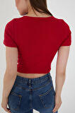 Wearflawless Kadın Bisiklet Yaka Fitilli Kısa Kol Body Crop Bluz