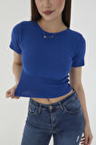 Wearflawless Kadın Bisiklet Yaka Fitilli Kısa Kol Body Crop Bluz