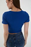 Wearflawless Kadın Bisiklet Yaka Fitilli Kısa Kol Body Crop Bluz