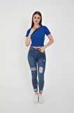 Wearflawless Kadın Bisiklet Yaka Fitilli Kısa Kol Body Crop Bluz