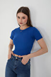Wearflawless Kadın 2'li Kısa Kollu Fitilli Bisiklet Yaka Pamuklu Örme Kaşkorse Crop T-Shirt Bluz