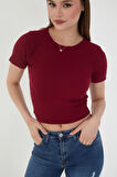 Wearflawless Kadın 2'li Kısa Kollu Fitilli Bisiklet Yaka Pamuklu Örme Kaşkorse Crop T-Shirt Bluz
