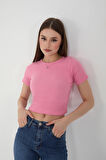 Wearflawless Kadın 2'li Kısa Kollu Fitilli Bisiklet Yaka Pamuklu Örme Kaşkorse Crop T-Shirt Bluz