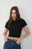 Wearflawless Kadın 2'li Kısa Kollu Fitilli Bisiklet Yaka Pamuklu Örme Kaşkorse Crop T-Shirt Bluz