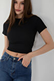 Wearflawless Kadın 3 lü Kısa Kollu Fitilli Bisiklet Yaka %100 Pamuklu Örme Kaşkorse Crop T-Shirt