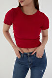 Wearflawless Kadın 3 lü Kısa Kollu Fitilli Bisiklet Yaka %100 Pamuklu Örme Kaşkorse Crop T-Shirt