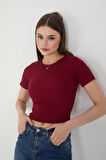 Wearflawless Kadın 3 lü Kısa Kollu Fitilli Bisiklet Yaka %100 Pamuklu Örme Kaşkorse Crop T-Shirt