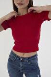 Wearflawless Kadın 3 lü Kısa Kollu Fitilli Bisiklet Yaka %100 Pamuklu Örme Kaşkorse Crop T-Shirt