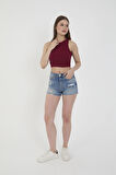 Wearflawless Halter Yaka Fitilli Crop Atlet Bluz