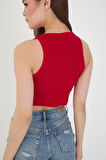 Wearflawless Halter Yaka Fitilli Crop Atlet Bluz