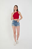 Wearflawless Halter Yaka Fitilli Crop Atlet Bluz