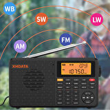 XHDATA D109WB Taşınabilir Radyo AM FM Stereo SW MW LW Dijital Çalar Saatli Radyo Şarj Edilebilir Pil USB-C Hava Durumu Tahmini ile