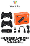 X8 Pro 3D HD Game Stick Pro Retro TV Atari 30000 Oyunlu Siyah Joystickli Oyun Konsolu