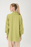 Tek Cepli Oversize Keten Gömlek- Yağ Yeşil