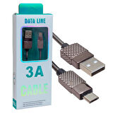 3 AMPER METAL YAYLI 1 METRE MICRO USB DATA VE ŞARJ KABLOSU