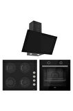 Ferre Verona Plus Siyah Cam 3'lü Ankastre Set Xe61cs-cs205-d077