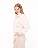 Xanthe Kadın Krem Renk  Gömlek Yaka Önü Cep Detaylı Uzun Kollu Peluş Ceke