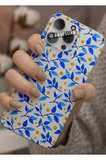 Xiaomi Redmi Note 8 Pro Uyumlu Mavi Yapraklar Tasarımlı Şeffaf Telefon Kılıfı Kapak Case