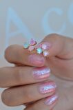 Soft Renkli Multicolor Üç Yapraklı Çiçekli Küpe Gümüş Renkli