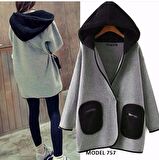 Barbora Sezonluk Kapüşonlu Cepli Kadın Uzun Ceket 757