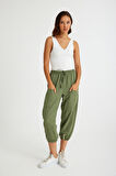 Barbora Keten Günlük Pantolon Beli Lastikli Bağcıklı Ln15haki3
