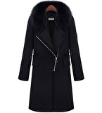 Barbora Kışlık Kürklü Kaşe Kadın Kaban 822siyah20