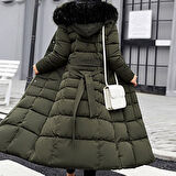 Kışlık Tam Boy Kürklü Şişme Kadın Mont