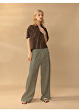 Kadın Keten Pantolon Düğmeli