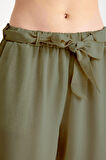 Keten Günlük Rahat Beli Kemerli Kadın İkili Takım Haki Alt Üst