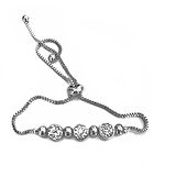 Gümüş Renk Zirkon Taşlı Üçlü Macun Asansör Bileklik  - 1035