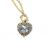 Altın Renk Beyaz Taş Pandora Kalp Model Zirkon Kolye - 2871