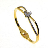 Altın Renk Kelebek Model Çelik Kelepçe Bileklik - 2901