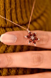 Altın Renk  Garnet Smoked Topaz Taşlı Kamelya Lotus  Çiçeği Kadın Zirkon Kolye - 2925