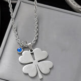 Gümüş Rengi Yazı Yazılabilen Burgu Zincir  Yonca 45 Cm Vip Solmaz Kararmaz Çelik Kolye - 3040