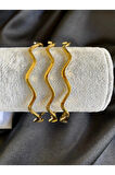 Altın Renk 6 Adet 22 Ayar Kaplama Zikzak  Ajda Bilezik Bileklik 22 Cm.  - 3288-6