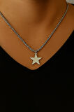 Gümüş Renk Yıldız Model Unisex Arnavut Zincir Çelik Kolye - 3307