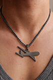 Gümüş Renk Uçak Model Unisex Arnavut Zincir Çelik Kolye - 3314