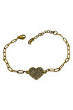Altın Renk Çok Taşlı Kalp Model Dd Zincir Çelik Bileklik - 3675