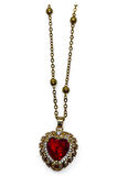 Altın Renk Kırmızı Kalp Model Top Zincir Çelik Kolye - 3685