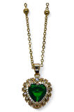 Altın Renk Yeşil Taş Kalp Model Top Zincir Çelik Kolye - 3697