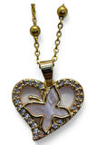 Altın Renk Beyaz Sedef Kalp Kelebek Model Top Zincir Çelik Kolye- 3725