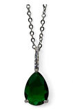 Gümüş Renk Sıra Taşlı Yeşil Damla Model Sf Zincir Çelik Kolye -  3783