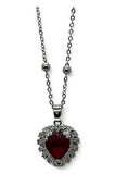 Gümüş  Renk Bordo Taş Kalp Model Top Zincir Çelik Kolye- 3810