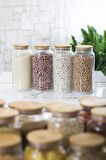 9 Lu Set Bambu Kapaklı Cam Kavanoz & Erzak Saklama Kabı 3 X (1.3 LT 0.80 LT 0.50  LT ( Vakum Kapak )