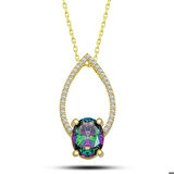 Gümüş Gold Oval Mistik Topaz Taşlı Damla Kadın Kolye