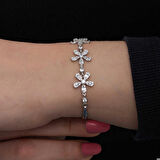 925 Ayar Gümüş Baget Çiçek Desenli Kadın Bileklik