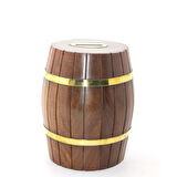 Pirinç Ahşap Fıçı Kumbara 15 Cm